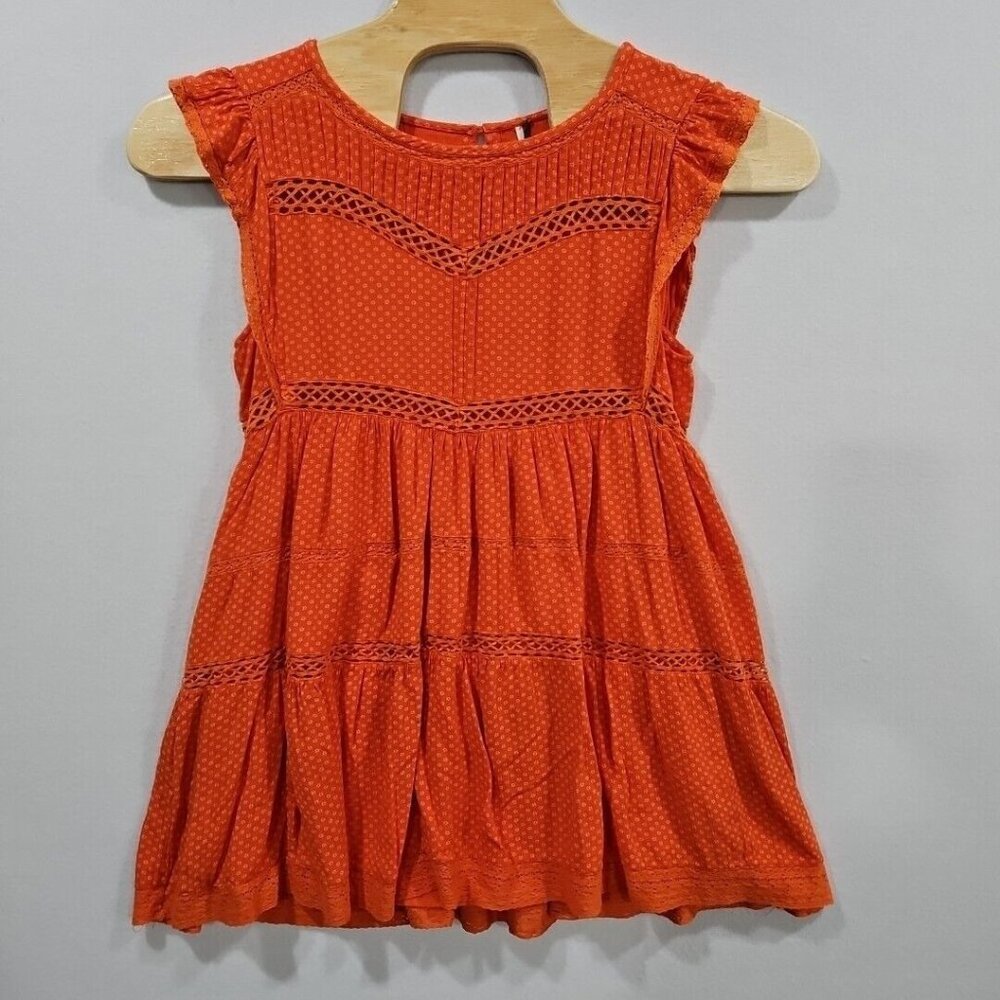 Free People Retro Kitty Crochet Lace Mini Dress Orange Size Small Pockets